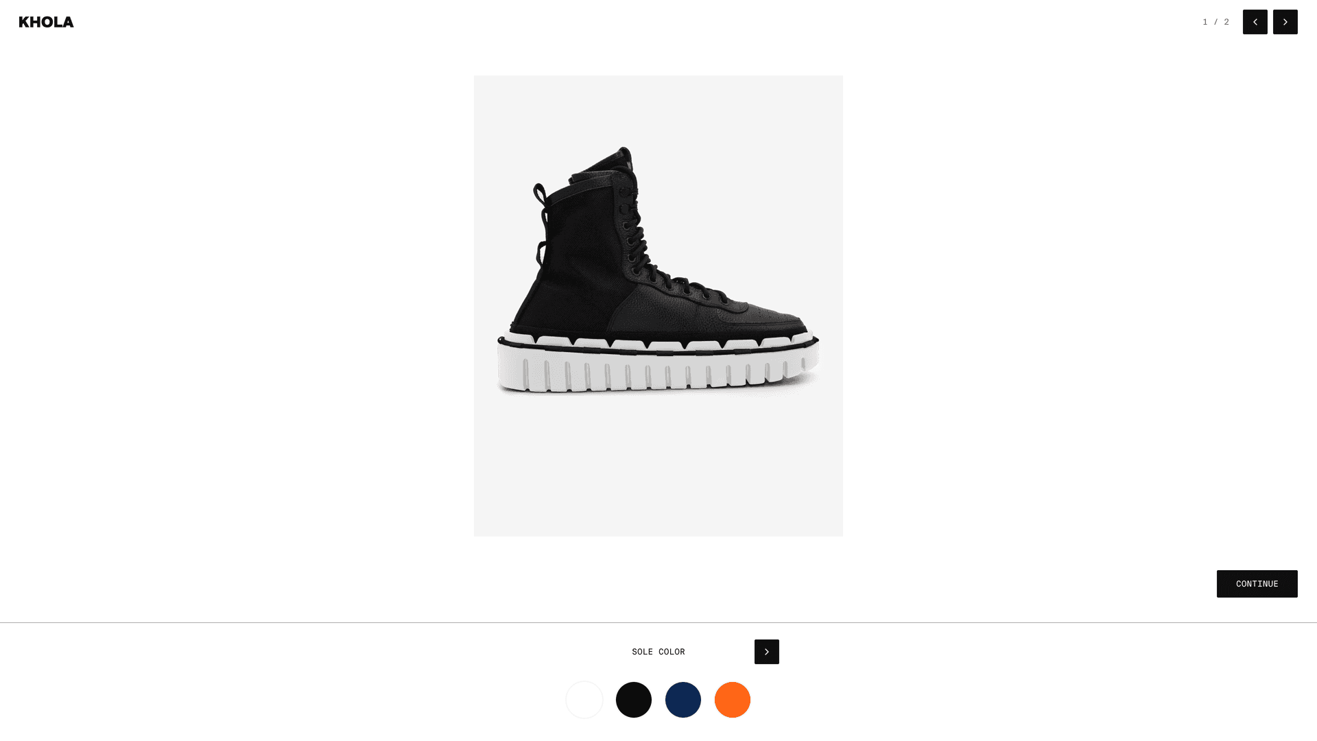 KHOLA exterior boot configurator with orange sole and white laces