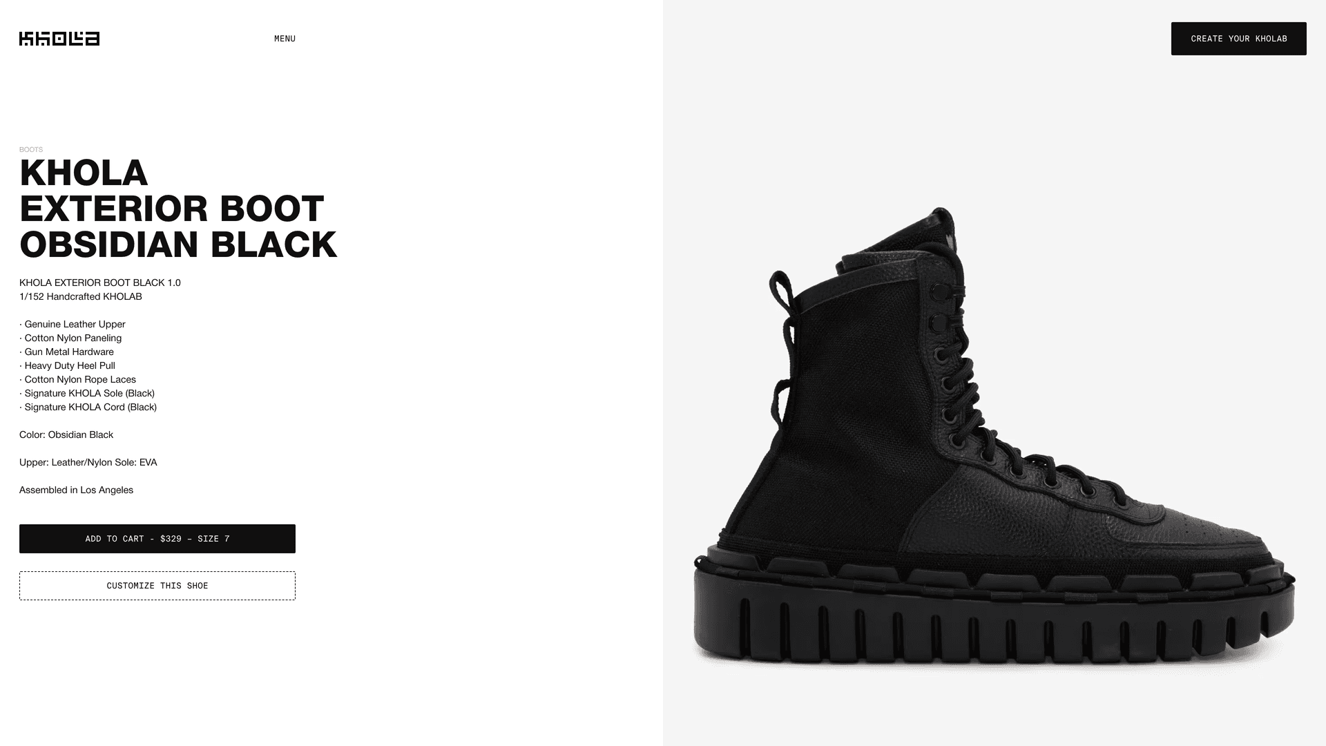 KHOLA exterior boot product page
